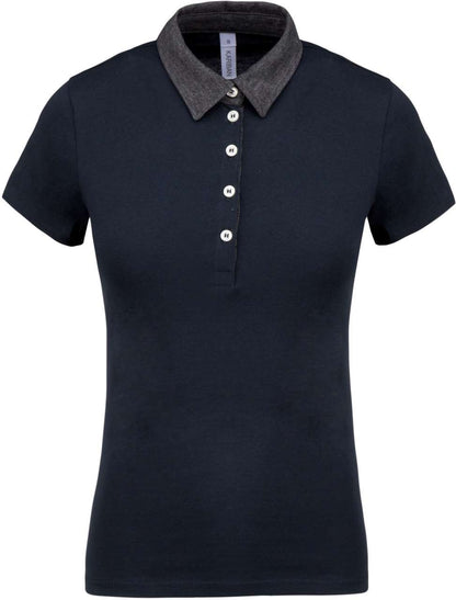 LADIES' TWO-TONE JERSEY POLO SHIRT - Navy/Dark Grey Heather - colorimageurl