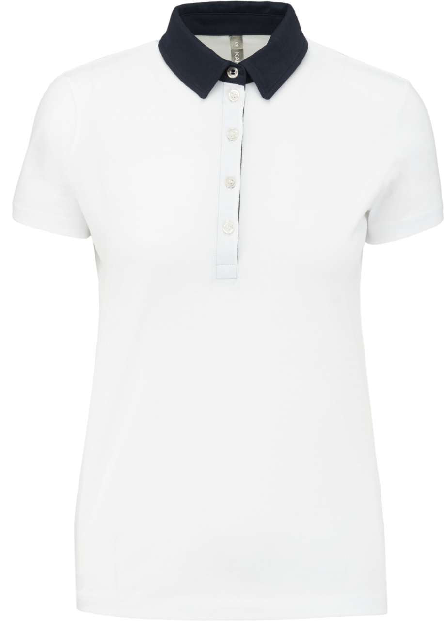 LADIES' TWO-TONE JERSEY POLO SHIRT - White/Navy - colorimageurl