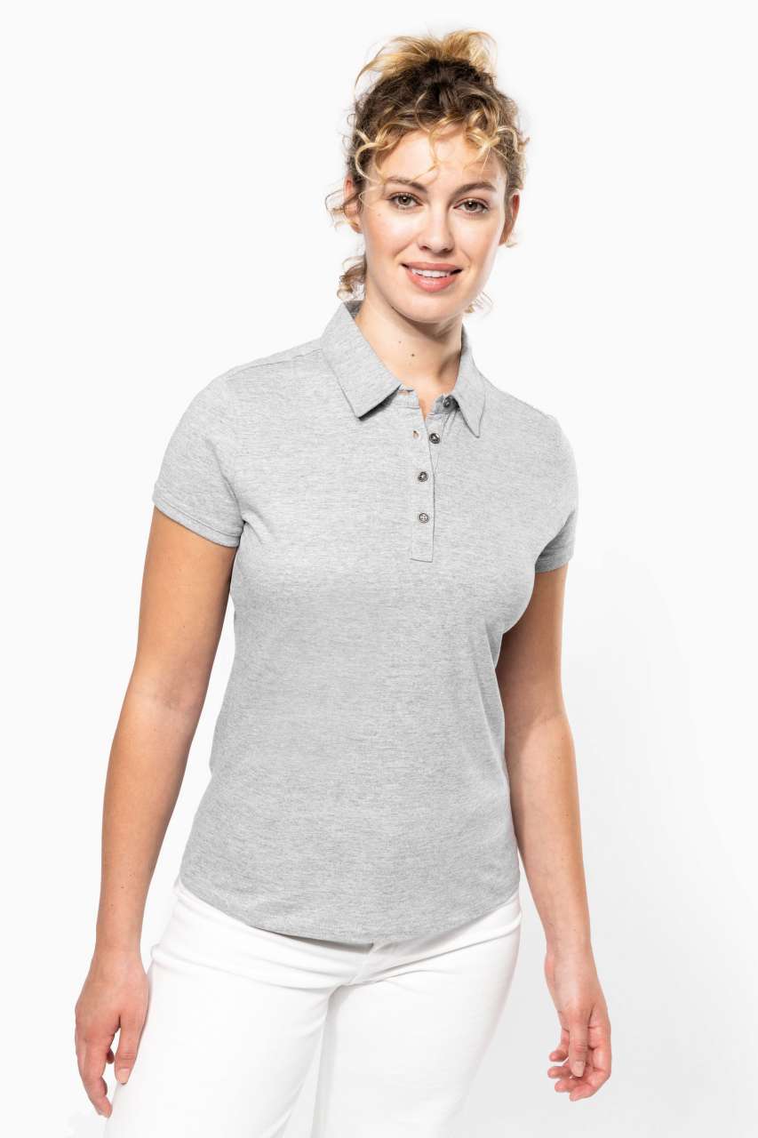 LADIES' SHORT SLEEVED JERSEY POLO SHIRT - Black - modelimageurl