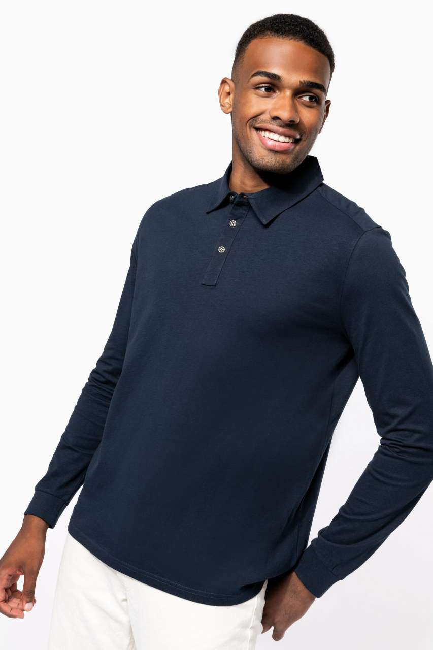 MEN'S LONG SLEEVED JERSEY POLO SHIRT - Grey Heather - modelimageurl