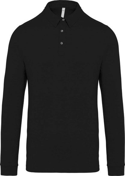 MEN'S LONG SLEEVED JERSEY POLO SHIRT - Black - colorimageurl