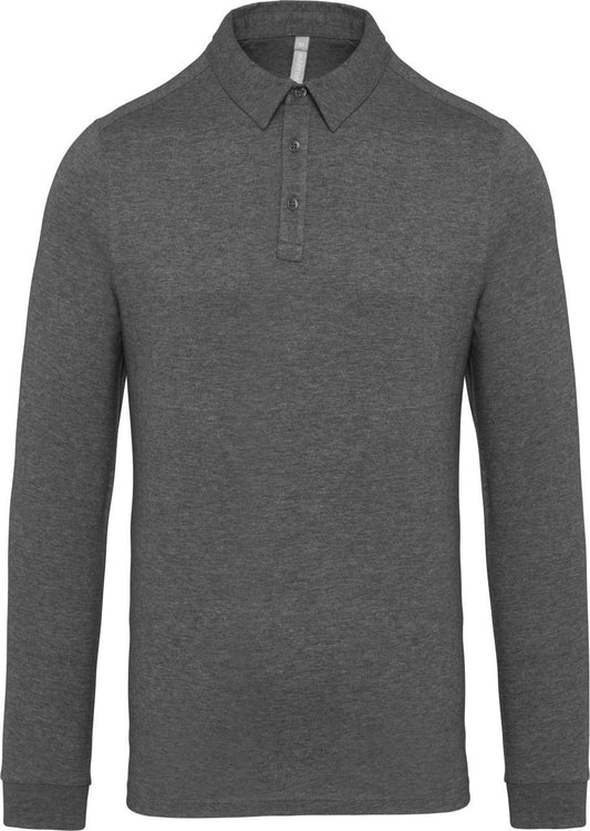 MEN'S LONG SLEEVED JERSEY POLO SHIRT - Grey Heather - colorimageurl