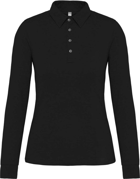 LADIES' LONG SLEEVE JERSEY POLO SHIRT - Black - colorimageurl