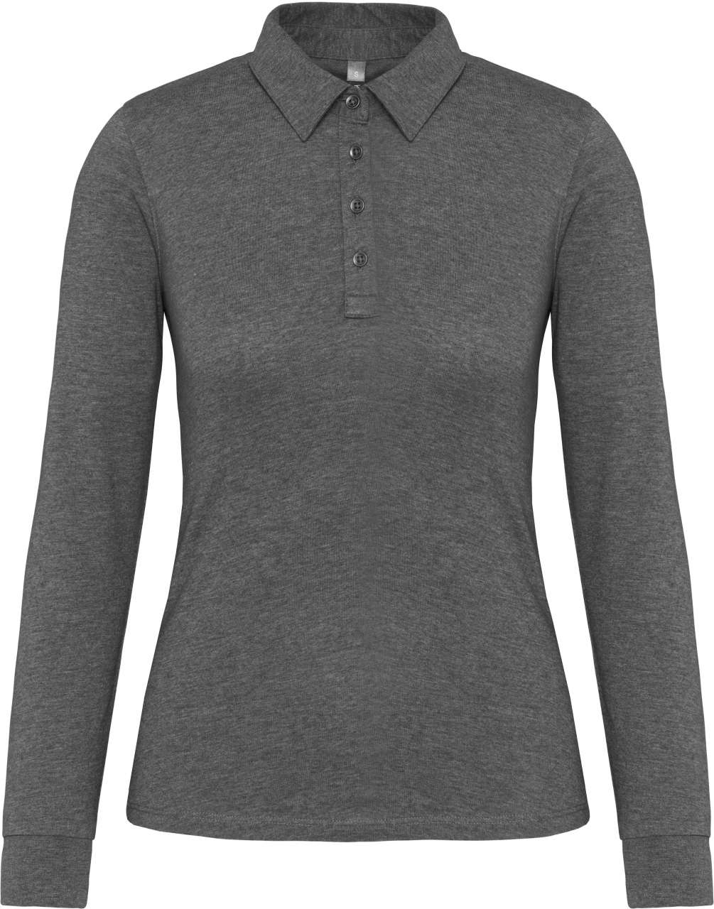 LADIES' LONG SLEEVE JERSEY POLO SHIRT - Grey Heather - colorimageurl