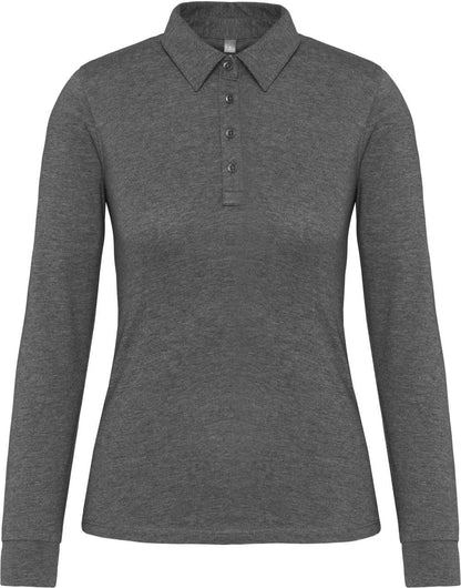 LADIES' LONG SLEEVE JERSEY POLO SHIRT - Grey Heather - colorimageurl
