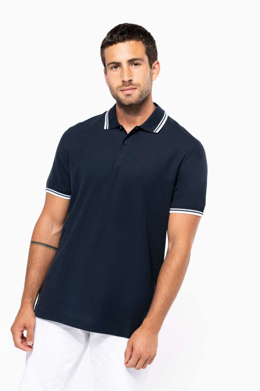 MEN'S 2 STRIPED SHORT SLEEVED POLOSHIRT - Dark Grey/Orange - modelimageurl