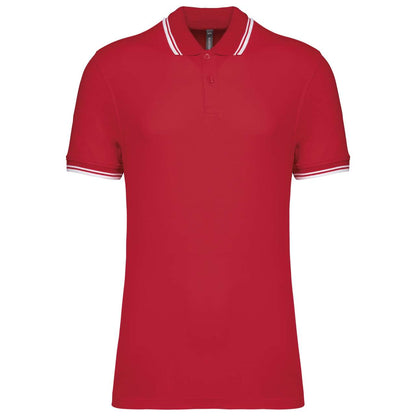 MEN'S 2 STRIPED SHORT SLEEVED POLOSHIRT - Red/White - colorimageurl