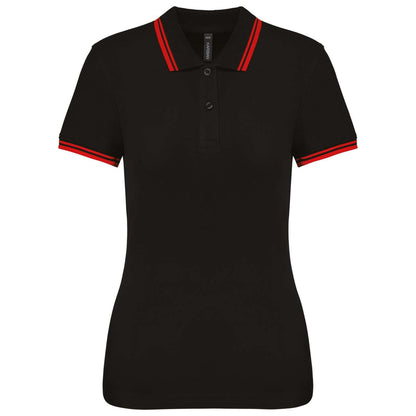 LADIE'S 2 STRIPED SHORT SLEEVED POLOSHIRT - Black/Yellow - colorimageurl