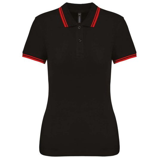LADIE'S 2 STRIPED SHORT SLEEVED POLOSHIRT - Black/Yellow - colorimageurl