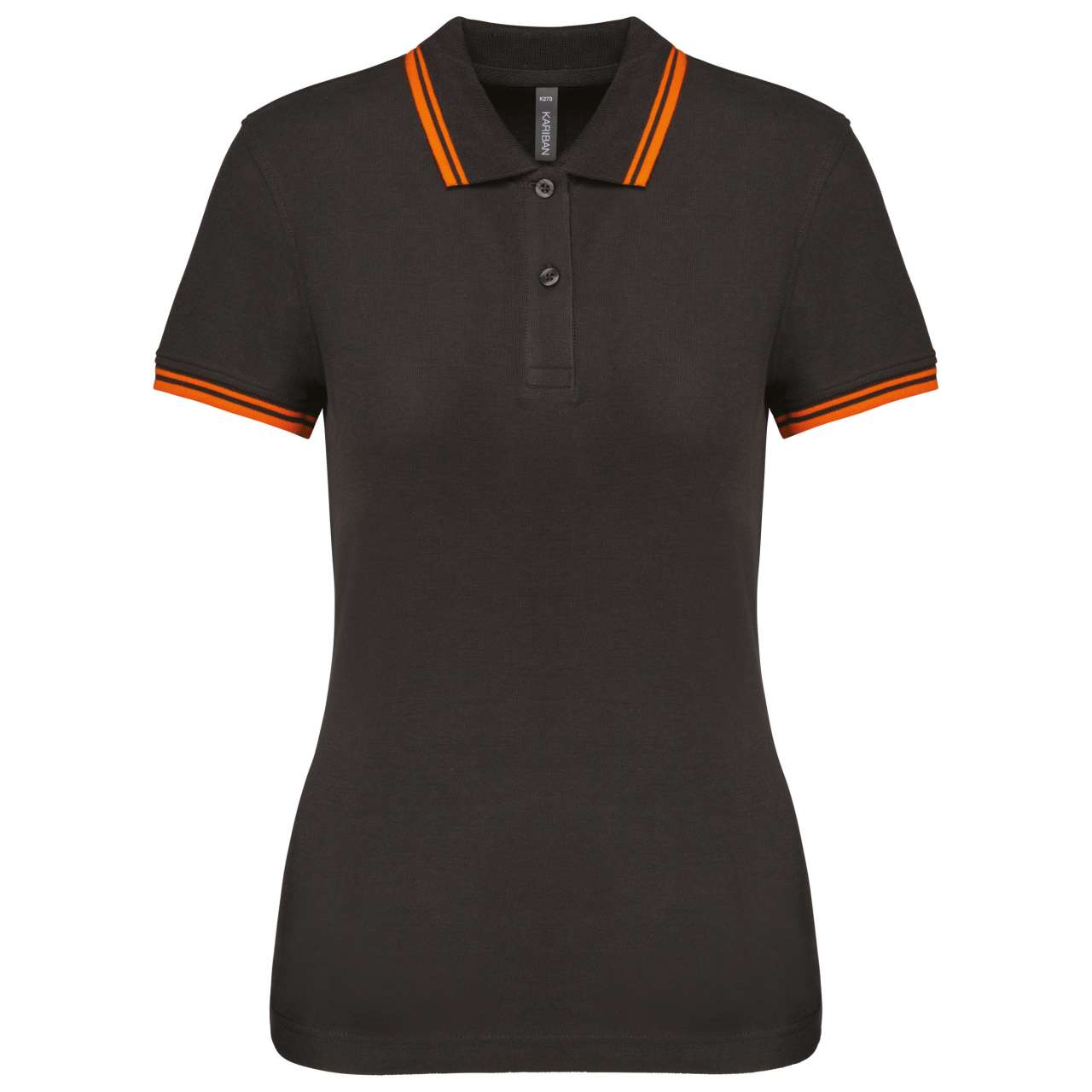 LADIE'S 2 STRIPED SHORT SLEEVED POLOSHIRT - Dark Grey/Orange - colorimageurl