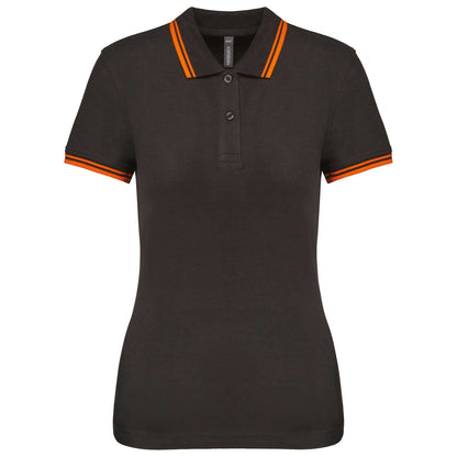 LADIE'S 2 STRIPED SHORT SLEEVED POLOSHIRT - Dark Grey/Orange - colorimageurl