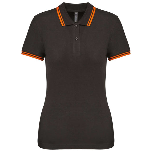 LADIE'S 2 STRIPED SHORT SLEEVED POLOSHIRT - Dark Grey/Orange - colorimageurl
