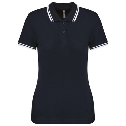 LADIE'S 2 STRIPED SHORT SLEEVED POLOSHIRT - Navy/White - colorimageurl