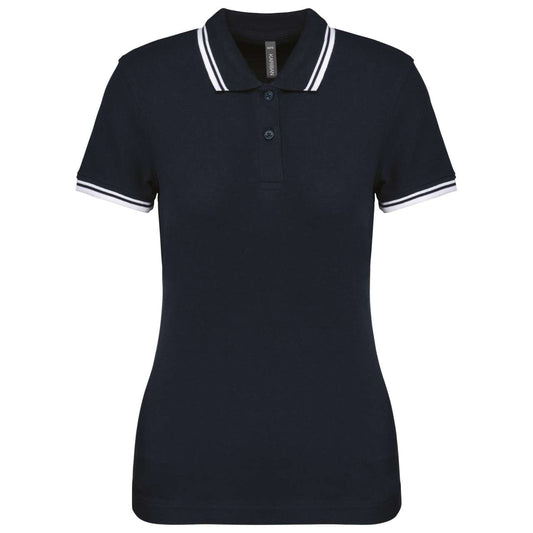 LADIE'S 2 STRIPED SHORT SLEEVED POLOSHIRT - Navy/White - colorimageurl