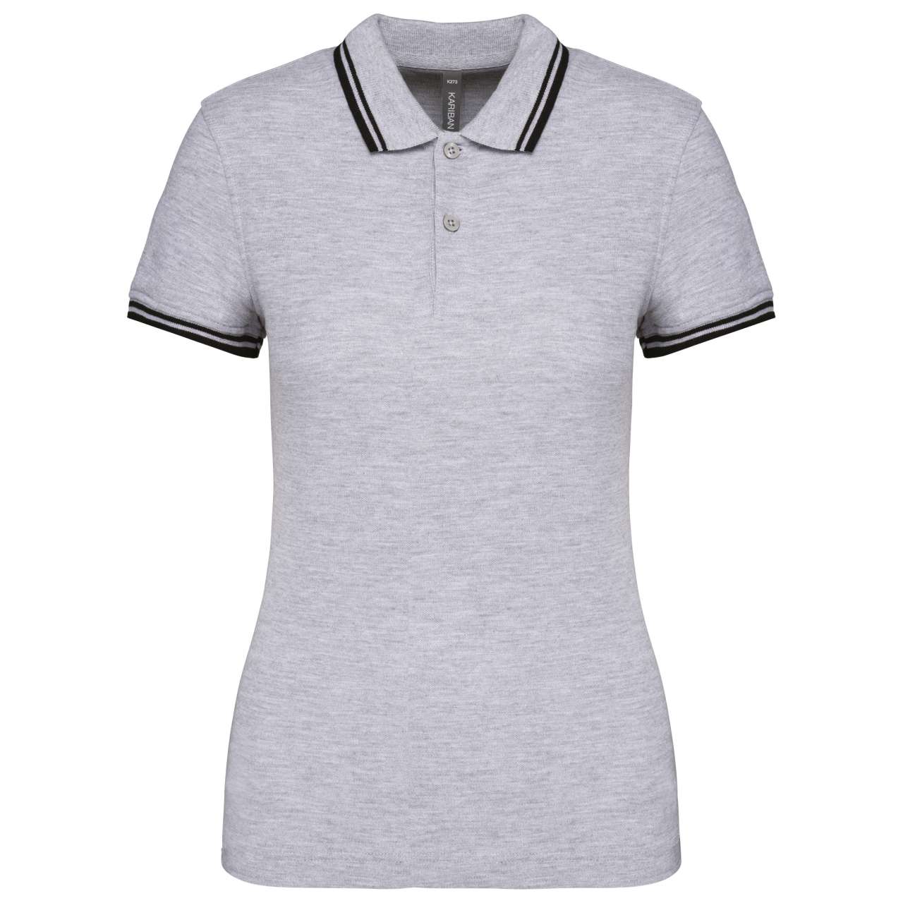 LADIE'S 2 STRIPED SHORT SLEEVED POLOSHIRT - Oxford Grey/Black - colorimageurl