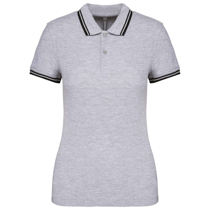LADIE'S 2 STRIPED SHORT SLEEVED POLOSHIRT - Oxford Grey/Black - colorimageurl