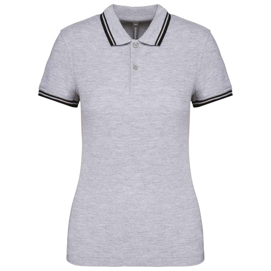 LADIE'S 2 STRIPED SHORT SLEEVED POLOSHIRT - Oxford Grey/Black - colorimageurl