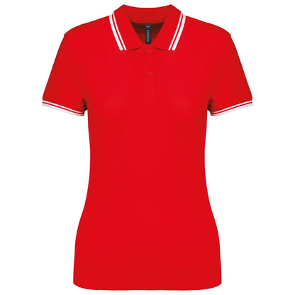 LADIE'S 2 STRIPED SHORT SLEEVED POLOSHIRT - Red/White - colorimageurl