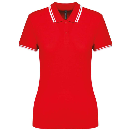 LADIE'S 2 STRIPED SHORT SLEEVED POLOSHIRT - Red/White - colorimageurl