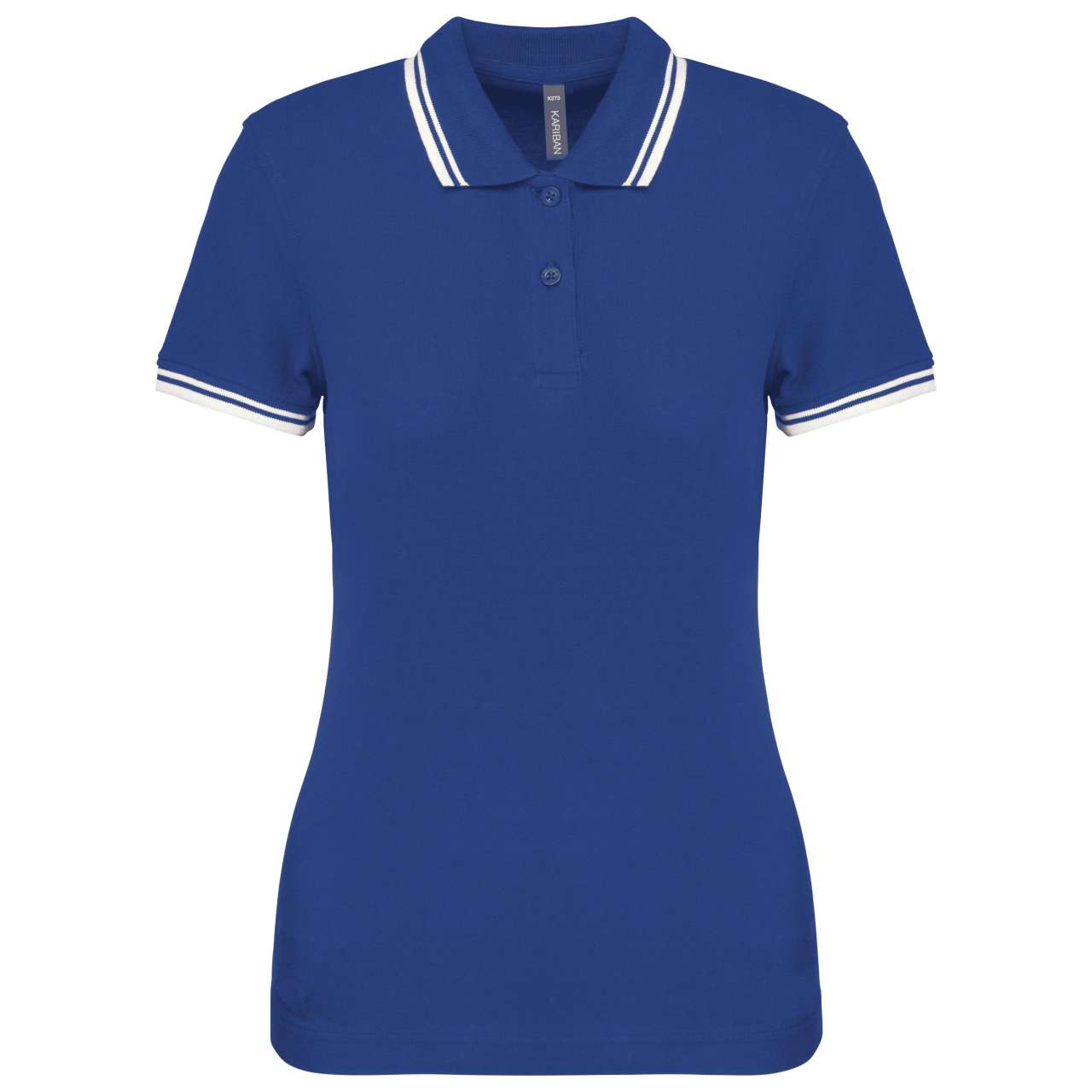 LADIE'S 2 STRIPED SHORT SLEEVED POLOSHIRT - Royal Blue/White - colorimageurl