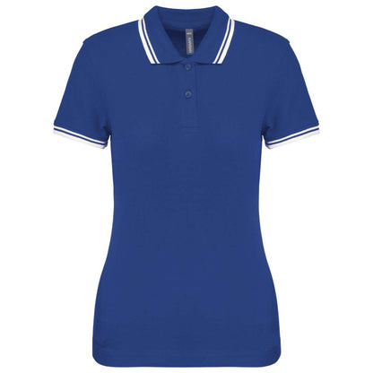 LADIE'S 2 STRIPED SHORT SLEEVED POLOSHIRT - Royal Blue/White - colorimageurl