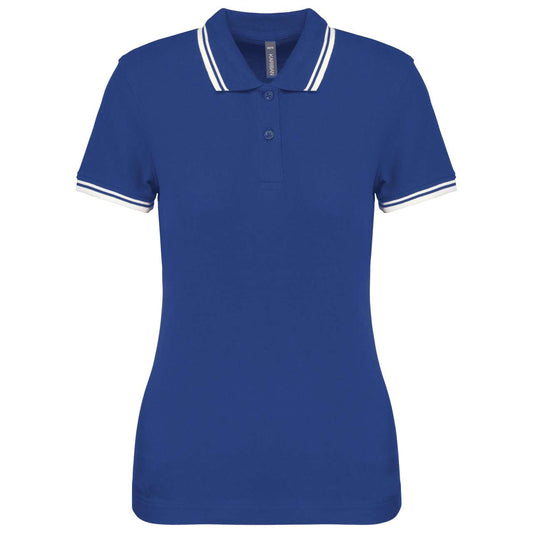 LADIE'S 2 STRIPED SHORT SLEEVED POLOSHIRT - Royal Blue/White - colorimageurl