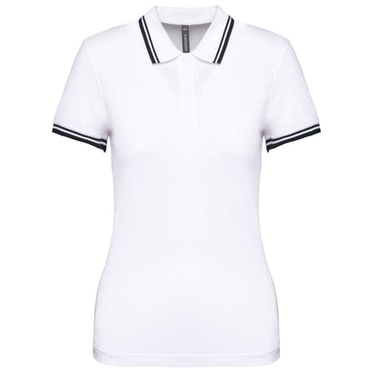 LADIE'S 2 STRIPED SHORT SLEEVED POLOSHIRT - White/Navy - colorimageurl