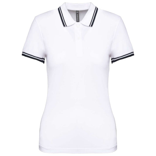 LADIE'S 2 STRIPED SHORT SLEEVED POLOSHIRT - White/Navy - colorimageurl