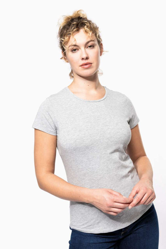 LADIES' SHORT-SLEEVED CREW NECK T-SHIRT - Light Grey Heather - modelimageurl