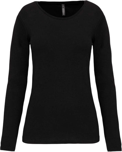 LADIES LONG-SLEEVED CREW NECK T-SHIRT - Black - colorimageurl
