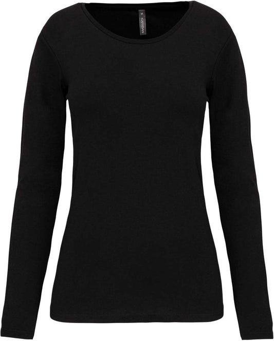 LADIES LONG-SLEEVED CREW NECK T-SHIRT - Black - colorimageurl