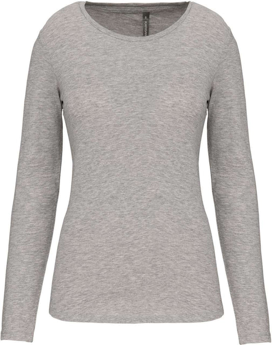 LADIES LONG-SLEEVED CREW NECK T-SHIRT - Light Grey Heather - colorimageurl