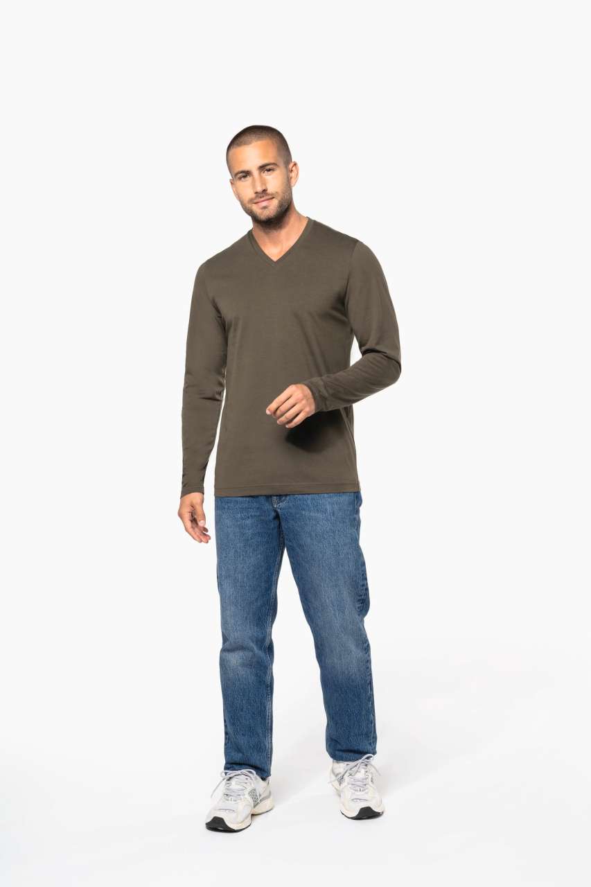 MEN'S LONG-SLEEVED V-NECK T-SHIRT - Black - Additional