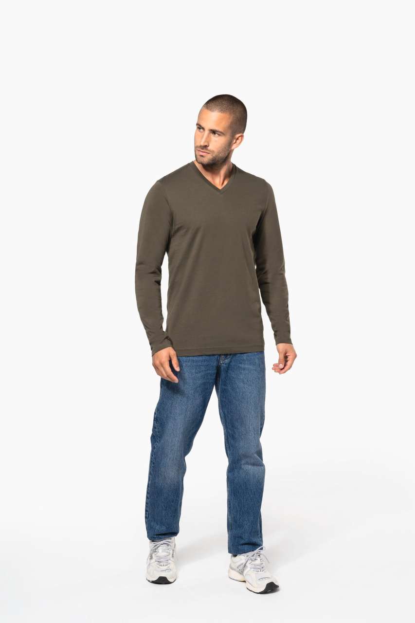 MEN'S LONG-SLEEVED V-NECK T-SHIRT - Chocolate - Additional
