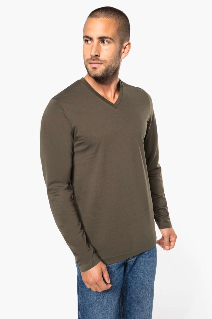 MEN'S LONG-SLEEVED V-NECK T-SHIRT - Black - Additional