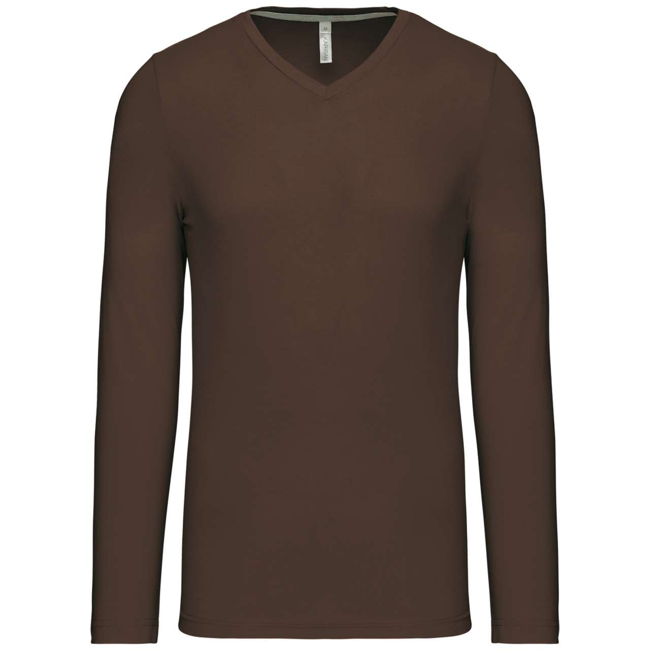 MEN'S LONG-SLEEVED V-NECK T-SHIRT - Chocolate - Main