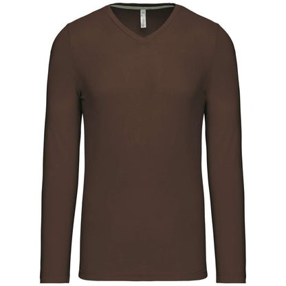 MEN'S LONG-SLEEVED V-NECK T-SHIRT - Chocolate - Main
