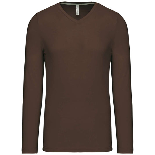 MEN'S LONG-SLEEVED V-NECK T-SHIRT - Chocolate - Main