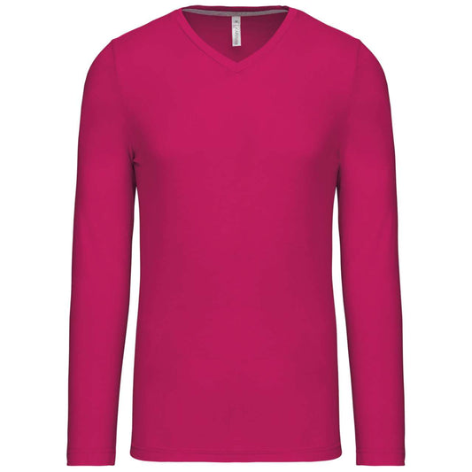 MEN'S LONG-SLEEVED V-NECK T-SHIRT - Fuchsia - Main