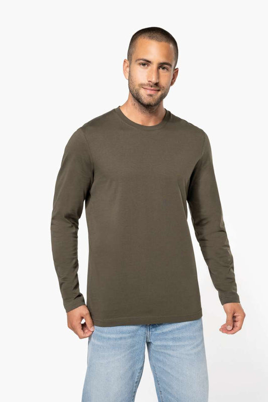 MEN'S LONG-SLEEVED CREW NECK T-SHIRT - Dark Khaki - Model