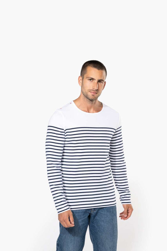 MEN’S LONG-SLEEVED BRETON STRIPE TOP - Striped Navy/White - modelimageurl