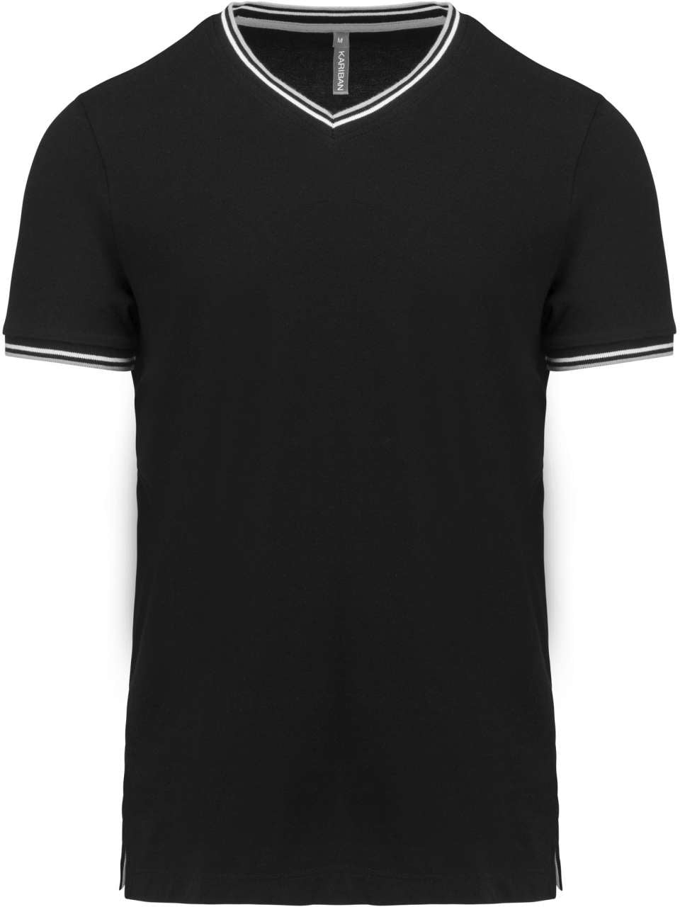 MEN'S PIQUÉ KNIT V-NECK T-SHIRT - Black/Light Grey/White - colorimageurl