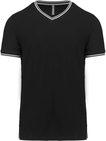 MEN'S PIQUÉ KNIT V-NECK T-SHIRT - Black/Light Grey/White - colorimageurl