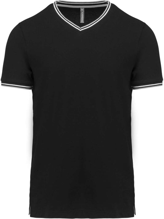 MEN'S PIQUÉ KNIT V-NECK T-SHIRT - Black/Light Grey/White - colorimageurl