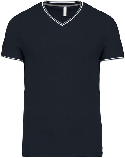 MEN'S PIQUÉ KNIT V-NECK T-SHIRT - Navy/Red/White - colorimageurl