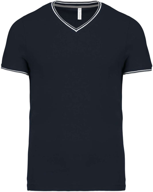MEN'S PIQUÉ KNIT V-NECK T-SHIRT - Navy/Light Grey/White - colorimageurl