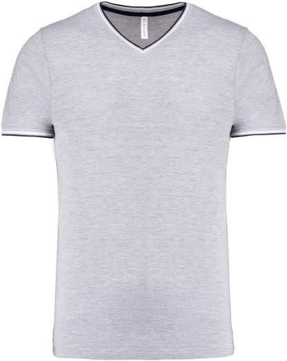 MEN'S PIQUÉ KNIT V-NECK T-SHIRT - Oxford Grey/Navy/White - colorimageurl