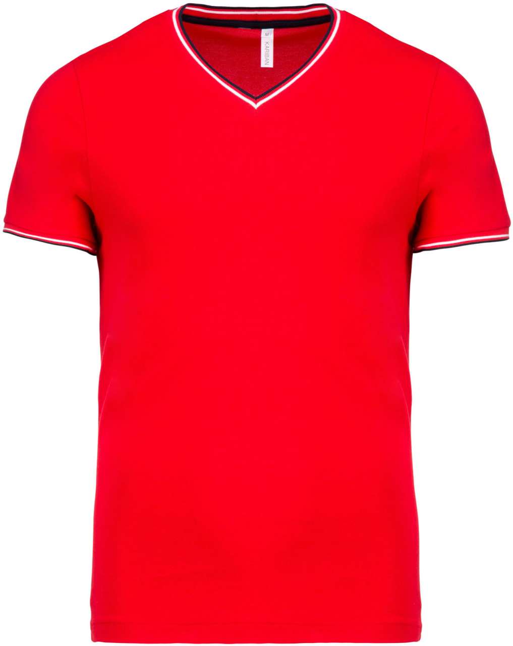 MEN'S PIQUÉ KNIT V-NECK T-SHIRT - Red/Navy/White - colorimageurl