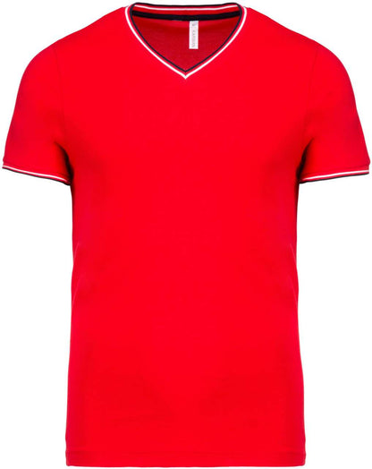 MEN'S PIQUÉ KNIT V-NECK T-SHIRT - Red/Navy/White - colorimageurl