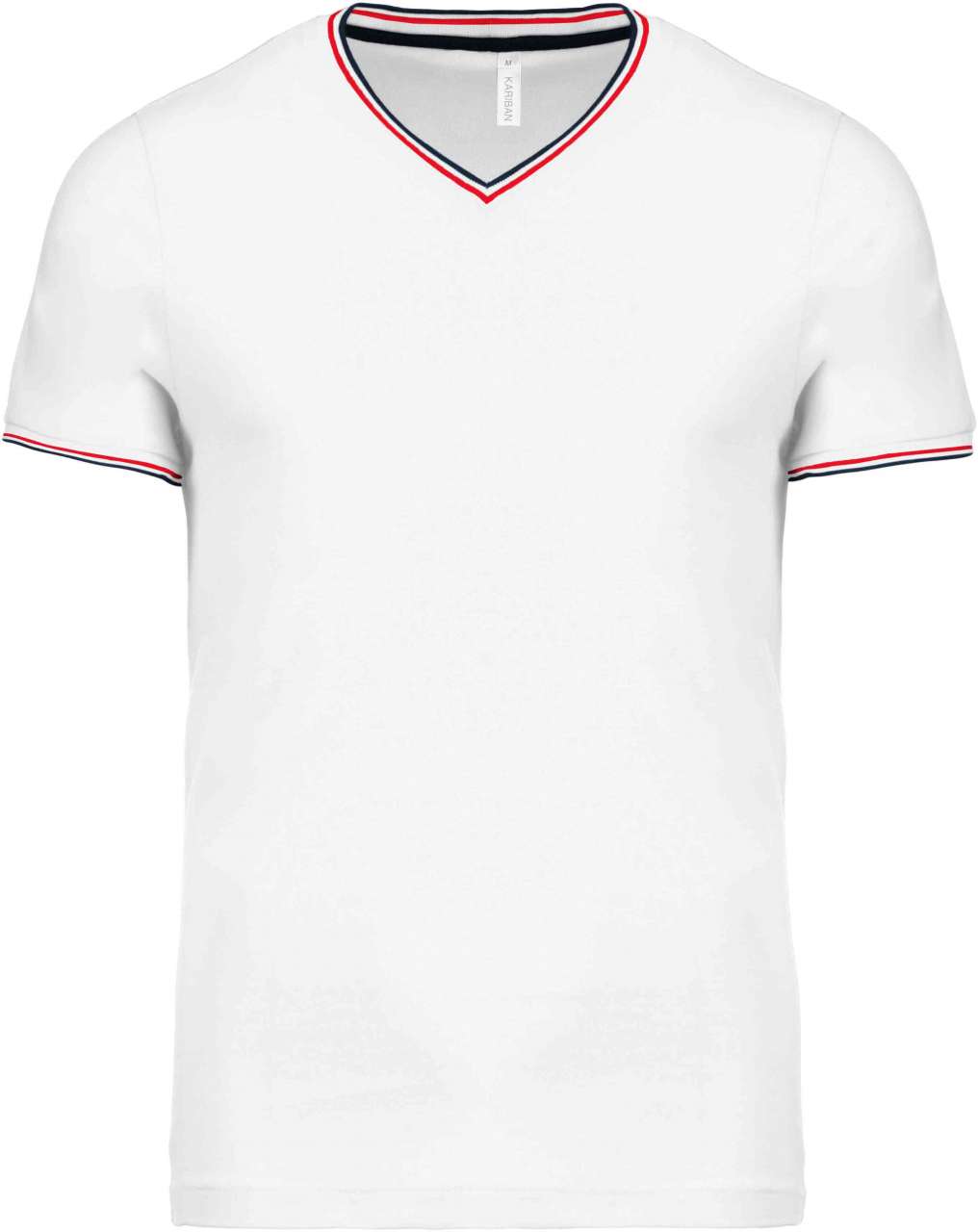 MEN'S PIQUÉ KNIT V-NECK T-SHIRT - White/Navy/Red - colorimageurl